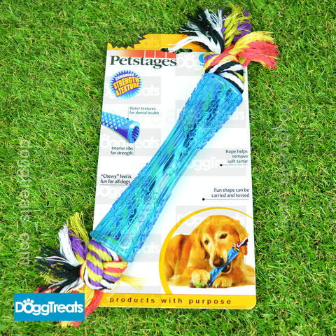 Petstages Tough Rubber Chew Stick with Rope - Orka Throw Fetch Dental