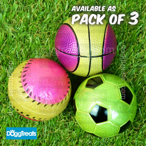 Solid Squishy Rubber Dog Sports Ball Toy - Pack of 3