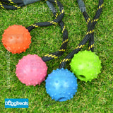 Tough Ball Dog Toy - Rubber Ball with Rope - Durable