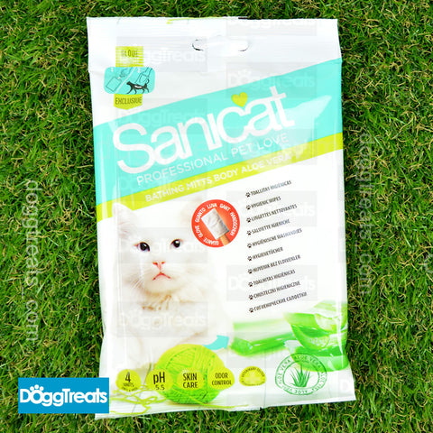 Sanicat Glove Mitt Hygienic Wipes for Cats - Helps Clean and Remove Odor - Aloe Vera