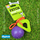 BALL WITH ROPE DOG TOY Medium or Large - Fetch Rubber Dog Toy and on a Rope by Good Boy