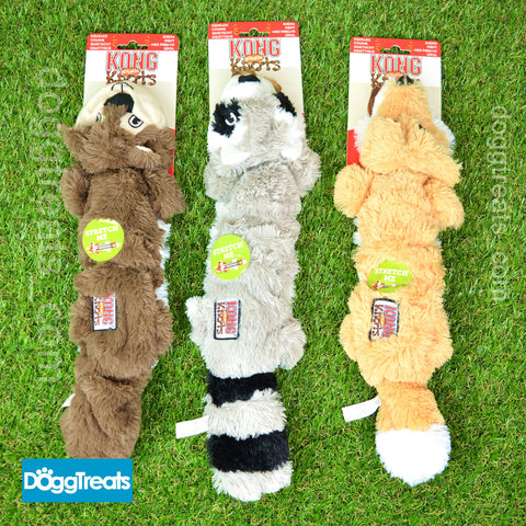 KONG Scrunch Knots Dog Toy - Fox Racoon Squirrel - Stretch Rope Squeak Chew