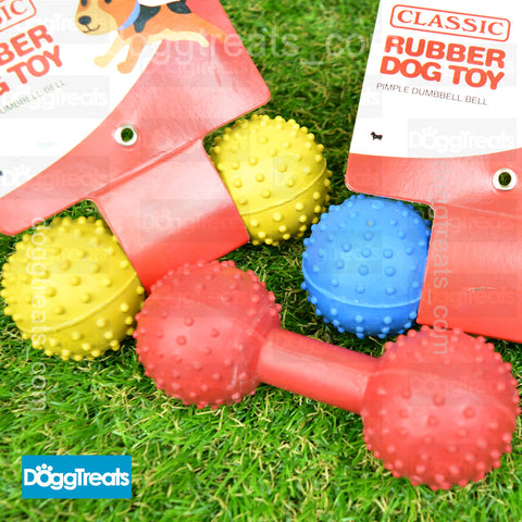 Rubber Dumbbell Dog Toy with Bell - Pimple Ball Texture